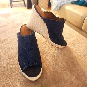Denim wedge sandals great condition ended up being to big for me wore twice